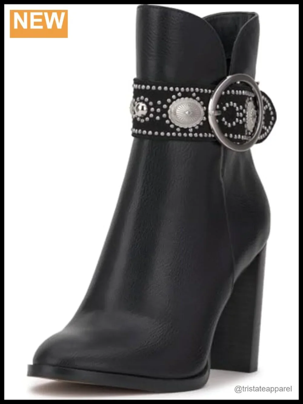Faux Leather Ankle Bootie with Stacked Heel Round Toe Zip Closure